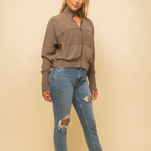 tan soft brushed zipper jacket - Picture 6 of 7